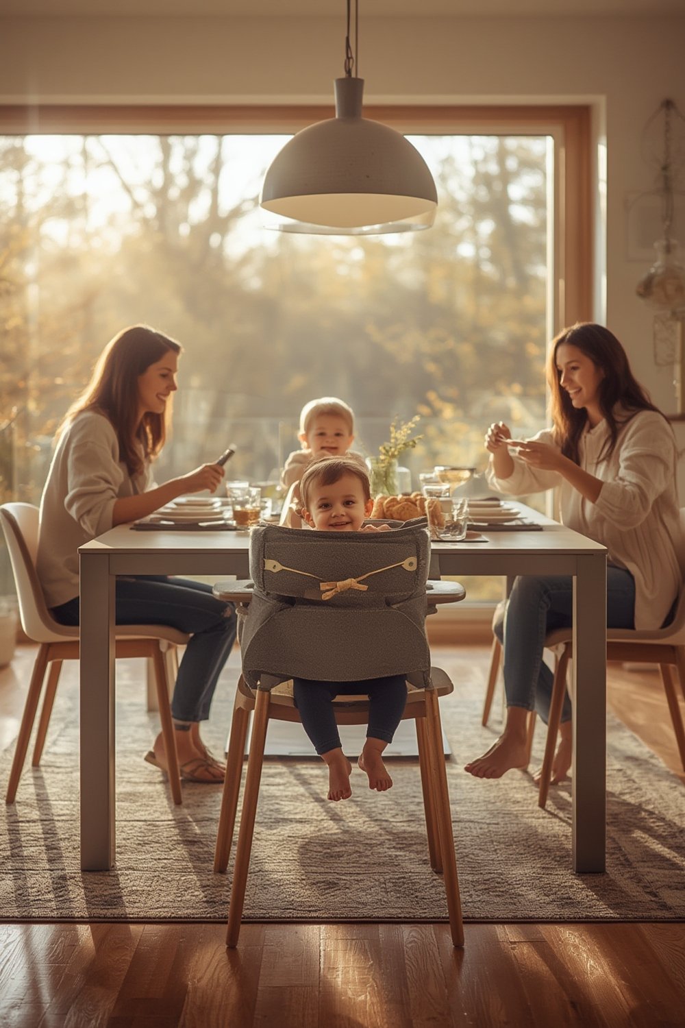booster seat in use at the dining table