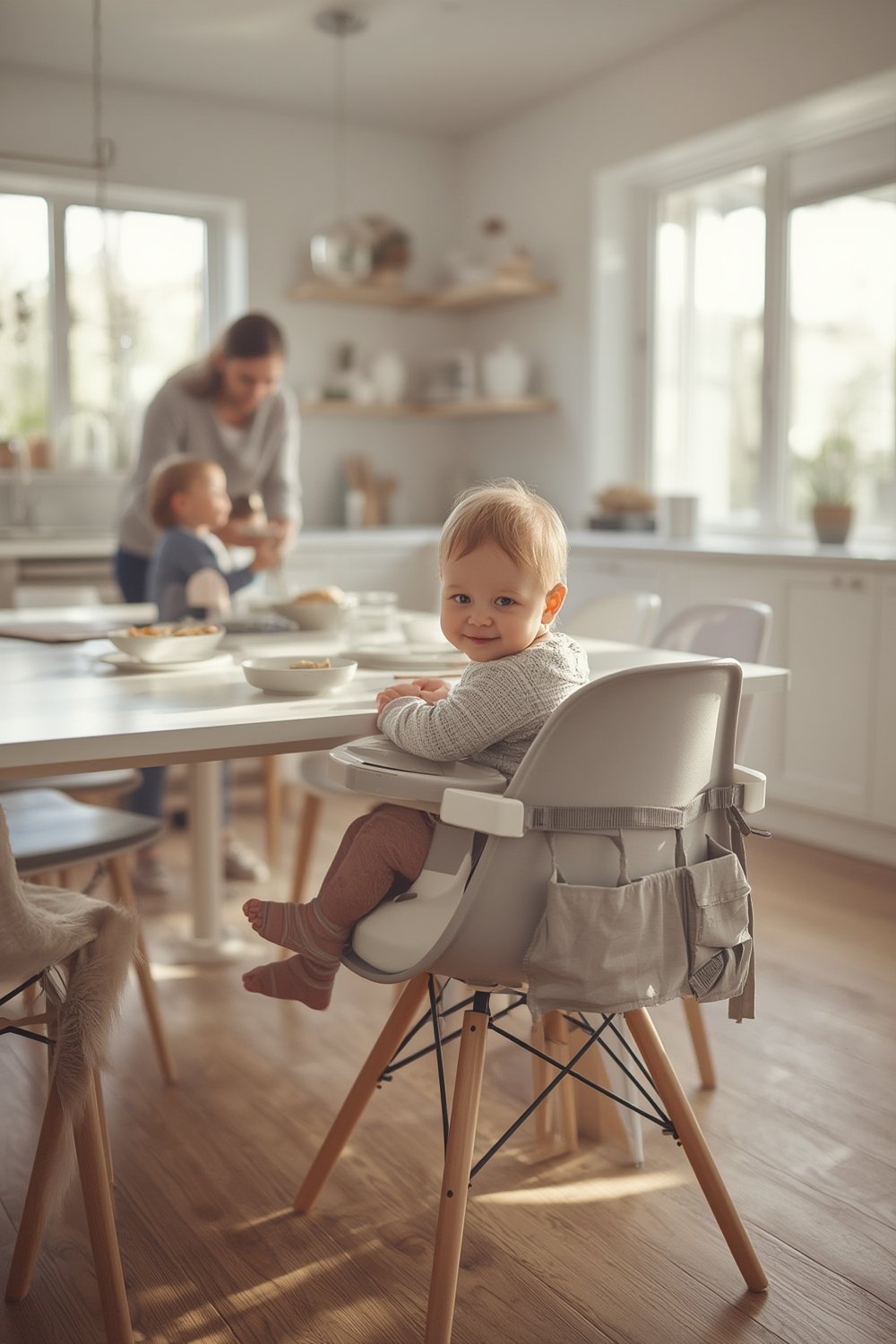 booster seat attached to dining chair