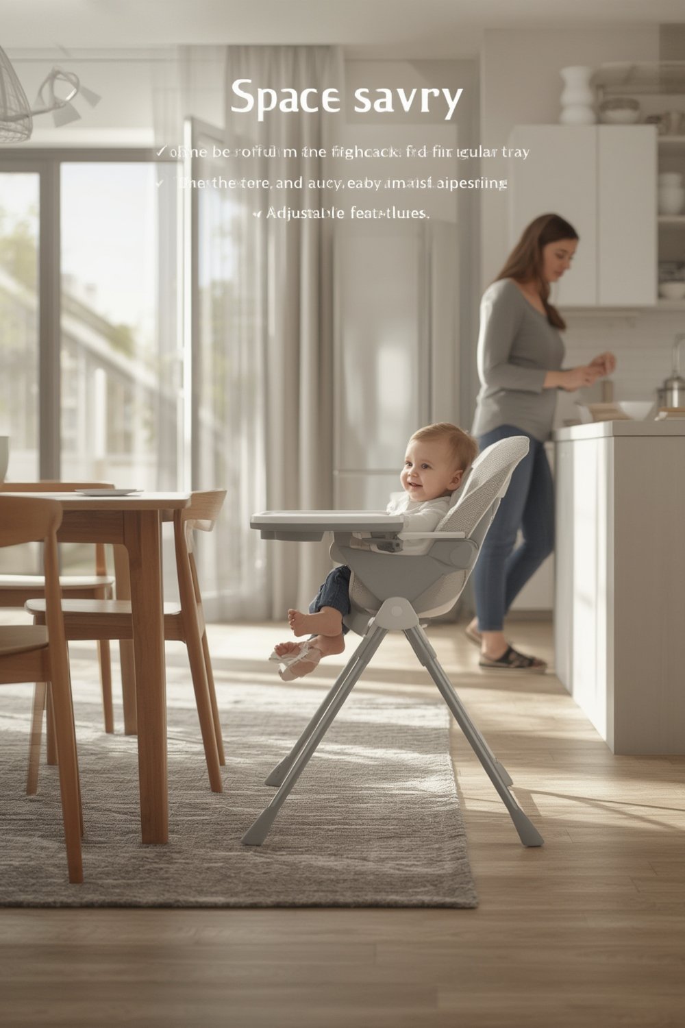 foldable highchair in use with child feeding