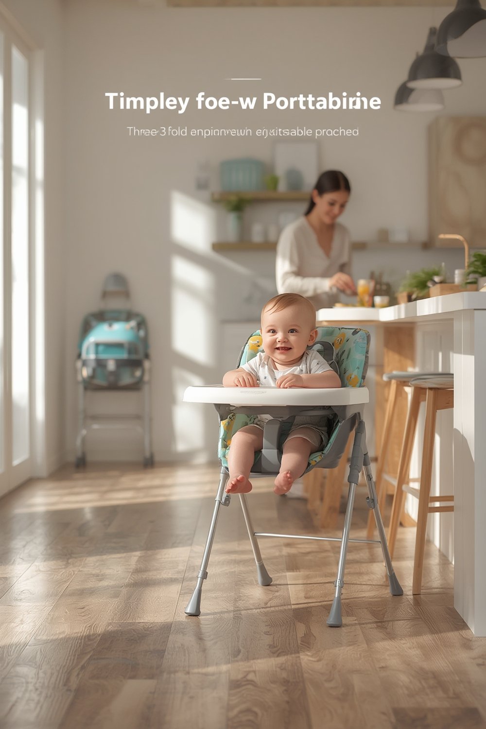 folding highchair in use during toddler feeding