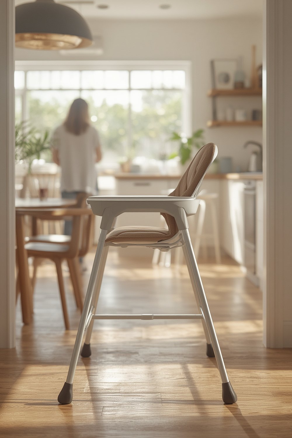 high chair in use in dining area