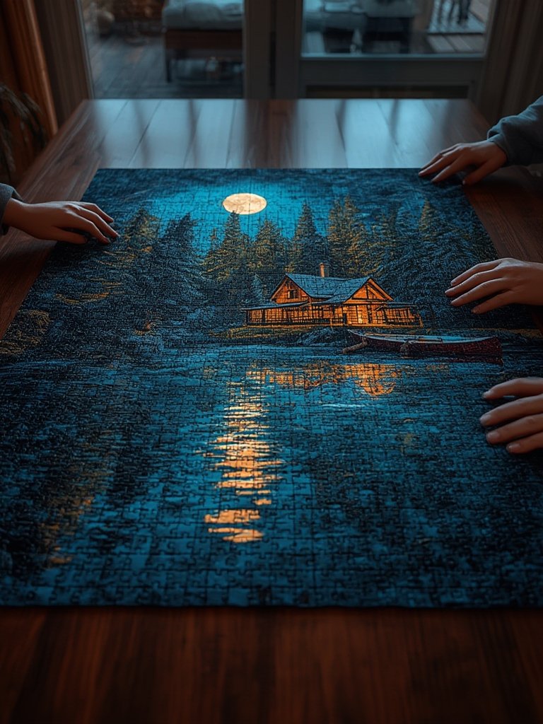 Lake Puzzle: 10 Ultimate Secrets For Best Results In 2026 2 moonlight lodge - lake puzzle scene with glowing cabin, boats, and dogs
