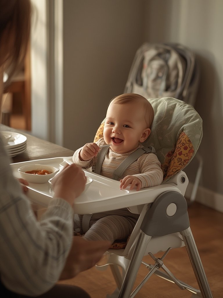 portable highchair folded for storage and travel