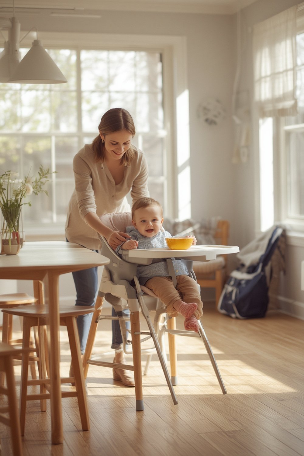 portable highchair in use at family picnic - easy to clean highchair