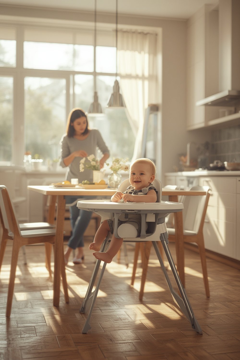 portable highchair in use outdoors