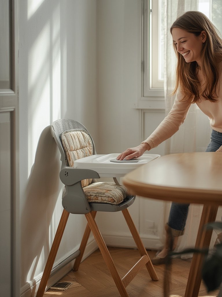 space-saving highchair with toddler